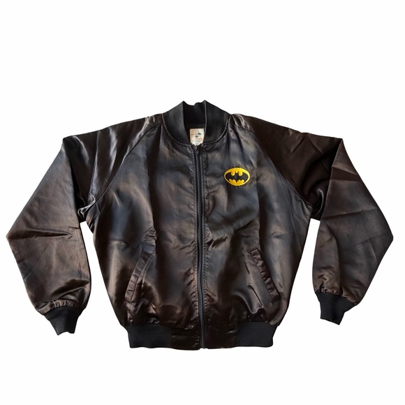 RARE! Vintage Batman Logos Unlimited Bomber Black Satin Large - Picture 5 of 13
